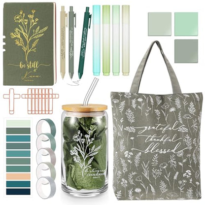 29 Pcs Bible Journaling Supplies Kit, Back to School Gifts - color: Green multicolor, style: Boho