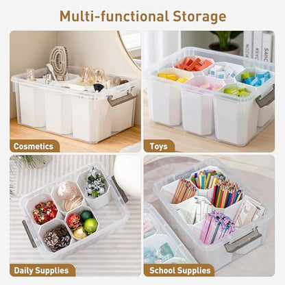 Citylife 17QT 4-Pack Clear Storage Bins with Lid 6 inserts Stackable - size: 4 Pack-17 QT