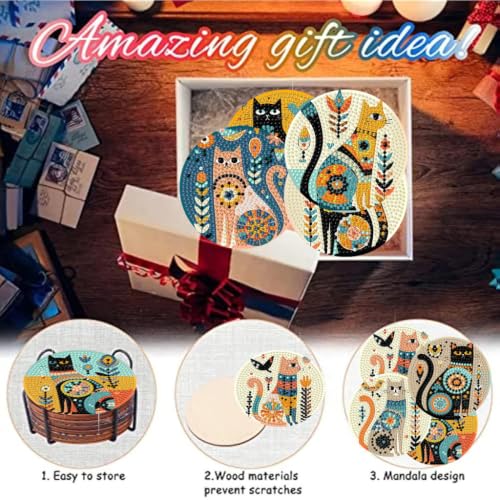 8 Pack Diamond Art Coasters Kit for Adults, Cat Diamond Painting Coasters - color: Cat Coasters-a