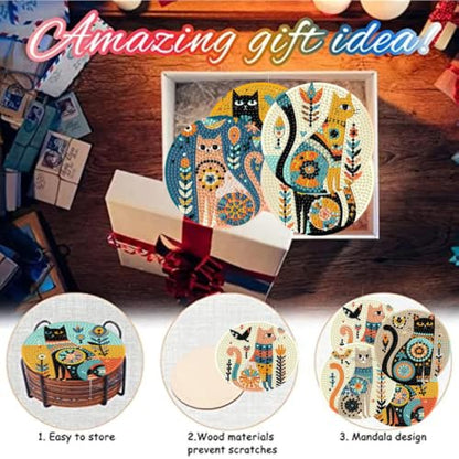 8 Pack Diamond Art Coasters Kit for Adults, Cat Diamond Painting Coasters - color: Cat Coasters-a