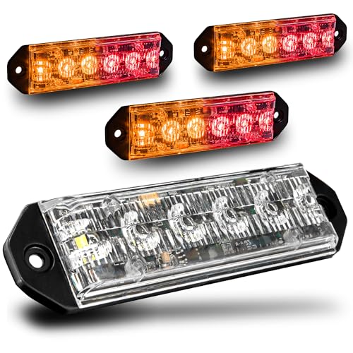 LAMPHUS PlanarFlash 4pc Amber Red LED Police Grill Strobe Warning Lights - color: Amber / Red, size: 4 Pack