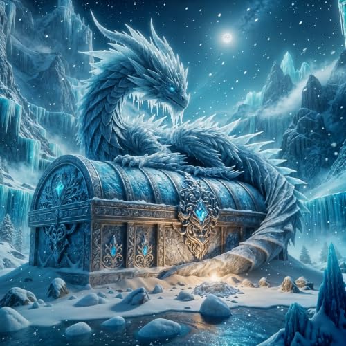 PINFFSHU Dragon Diamond Art Kits for Adults - Fantasy Round Full Drill - color: Ice Dragon