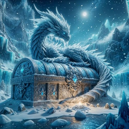 PINFFSHU Dragon Diamond Art Kits for Adults - Fantasy Round Full Drill - color: Ice Dragon