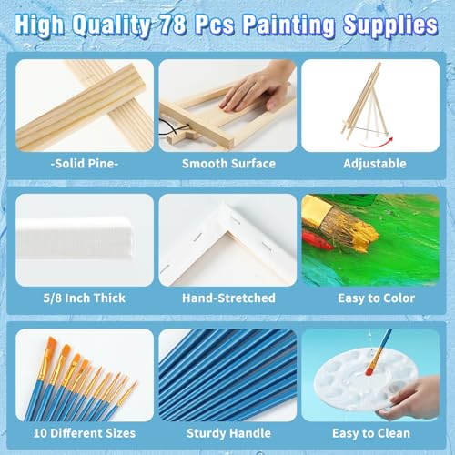 Painting Supplies78Pcs Set with 16" Easels+11"x14"Canvases for Sip&Paint