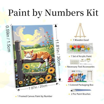 YOYA Framed Paint by Numbers Kit for Adults - Sunset Cat Paint by Number - color: Cat 029