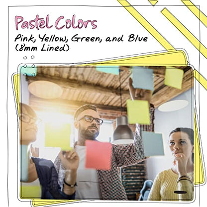 Lined Sticky Notes 3 x 3, 10 Pack, 1,000 Sheets (100/Pad), Self Stick Notes with Lines, Assorted Pastel Colors, by Better Office Products, Post Memos, Strong Adhesive, 10 Pads