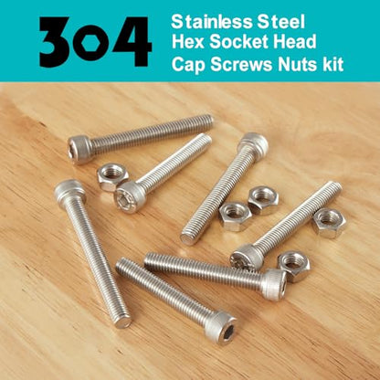 M3 x 20mm 30mm 40mm 50mm Hex Socket Head Cap Screws Bolts and Nuts, Stainless Steel 304, Bright Finish, Metric Allen Drive, Fully Thread, Assortment Kit 160PCS - size: Socket M3x20-50mm+Nuts
