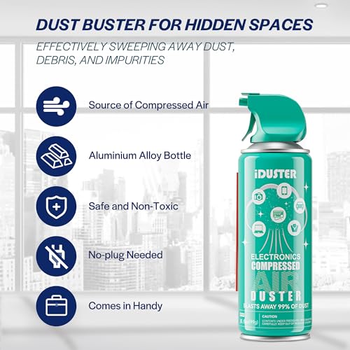 iDuster Compressed Air Duster Can - Canned Air Duster for Computers, Keyboard Cleaner Air Spray, 2 Cans, 3.5oz