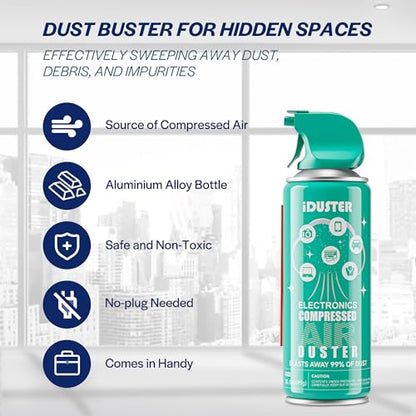 iDuster Compressed Air Duster Can - Canned Air Duster for Computers, Keyboard Cleaner Air Spray, 2 Cans, 3.5oz