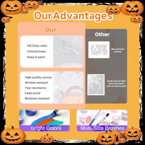 Spooky Paint by Numbers for Adults, Halloween Paint by Number on Canvas - color: MT23084