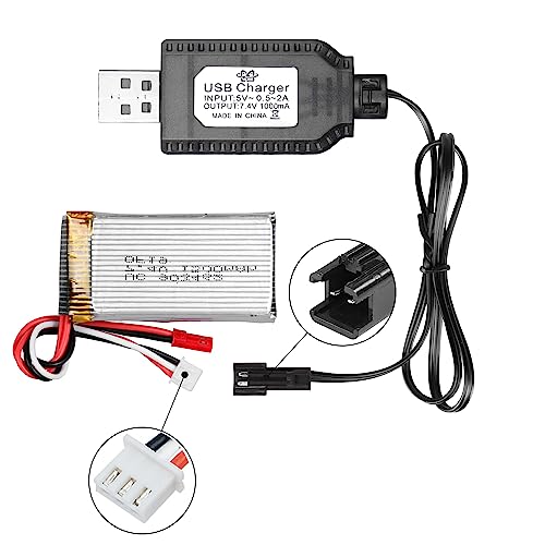 YACSEJAO 2 Pack USB Charger Cable with SM-2P Connector Plug Compatible with 7.4V 1000mA LiPo Batteries for RC Drones Vehicle Buggy Car Truck Boat