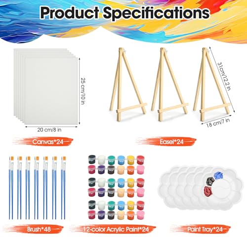 24 Sets Canvas and Easel Set for Party 8 x 10 in Canvas Boards for Painting