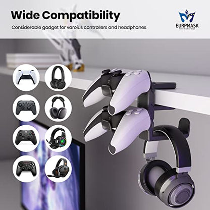 EURPMASK 3-in-1 Rotating Headphone Stand w/2 Detachable Controller Holders - color: Black Pro 1 Pack