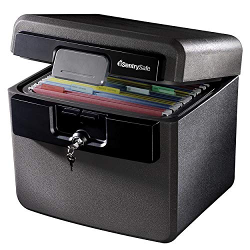 SentrySafe Black Fireproof and Waterproof Safe, File Folder and Document Box with Key Lock, 14.3 x 15.5 x 13.5 inches, HD4100