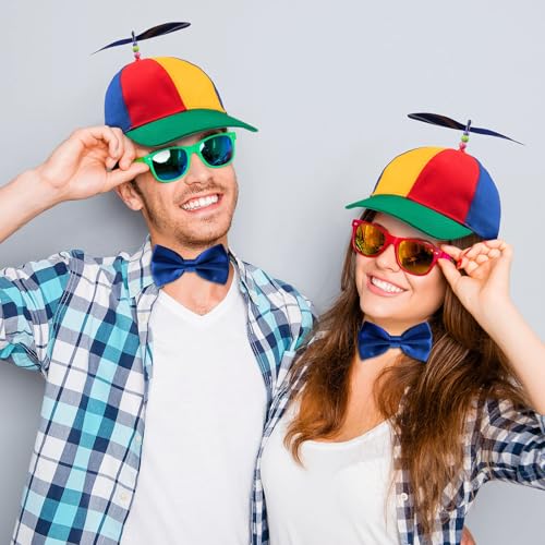 Sintege Propeller Hat Nerd Silly Twirly Cap Helicopter Cap with Spinner and Adjustable Bowtie for Costumes - color: Blue