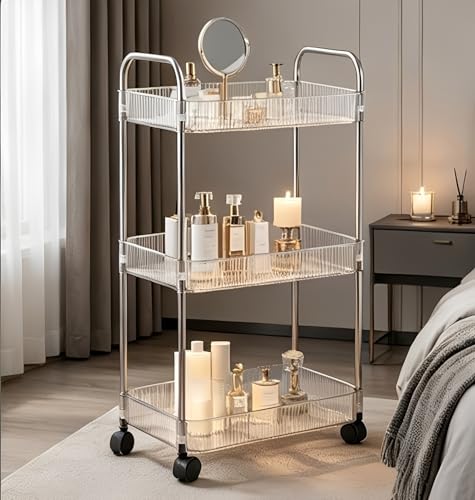Sooyee Clear 3-Tier Plastic Rolling Utility Cart with Wheels - color: Clear, size: Wide 3 Tier