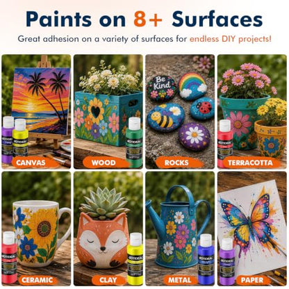GOTIDEAL Outdoor Acrylic Paint Set, 18 Colors Waterproof Paint 3.4 oz/100ml