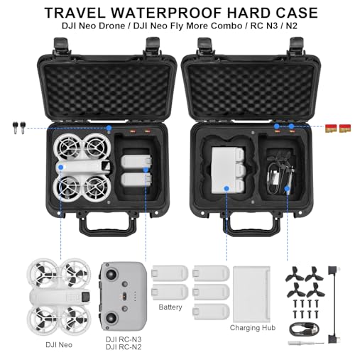 Lekufee Portable Waterproof Hard Case for DJI Neo 1 Drone (NOT for Neo 2), Fly More Combo, DJI RC N3/N2 Remote Controller and Accessories (Case Only)
