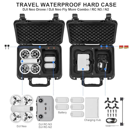 Lekufee Portable Waterproof Hard Case for DJI Neo 1 Drone (NOT for Neo 2), Fly More Combo, DJI RC N3/N2 Remote Controller and Accessories (Case Only)