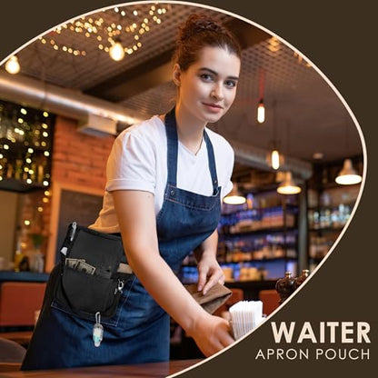 Likesing Server Apron, Serving Apron with Pockets for Waitress, Waiter Waist Tool Pouch Bag with 59'' Adjustable Belt - color: Black-t Shaped