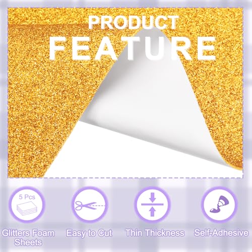 uxcell Foam Sheets 5Pcs 8x12Inch EVA Self-Adhesive Sparkle Gold Glitters - color: Gold