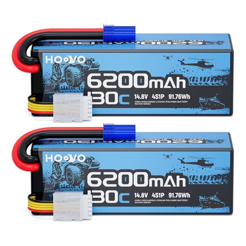 HOOVO 4S Lipo Battery, 14.8V 6200mAh 130C RC Car Battery Hard Case EC5 Plug