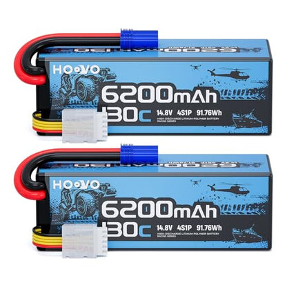 HOOVO 4S Lipo Battery, 14.8V 6200mAh 130C RC Car Battery Hard Case EC5 Plug