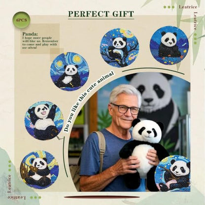 Leatrice 6PCS Diamond Art Coasters Small Diamond Painting Kits for Adults - color: BB Panda
