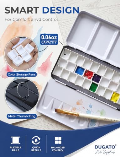 DUGATO Medium Empty Watercolor Palette Tin with Lid, Holds 37 Half Pans - size: Medium