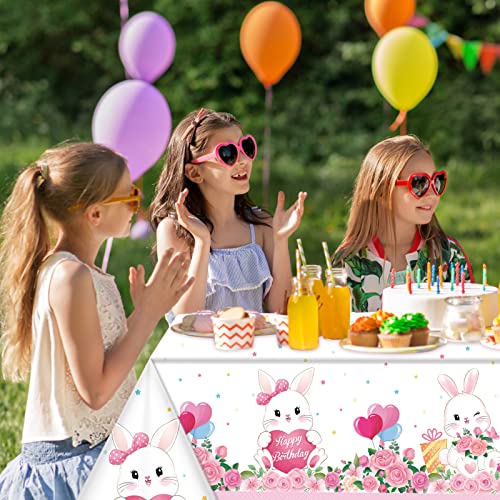 Jecery 3 Pack Bunny Birthday Party Tablecloth, Rabbit Floral Pastel Design