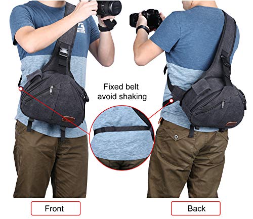 S-ZONE Canvas Camera Sling Bag Backpack Crossbody Case with Tripod Holder