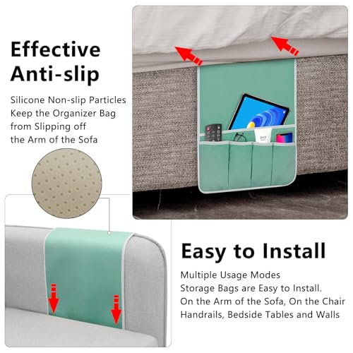 Remote Control Holder for Armchair Caddy, Remote Holder with 5 Pockets - color: MintGreen, size: 35"x12.4"