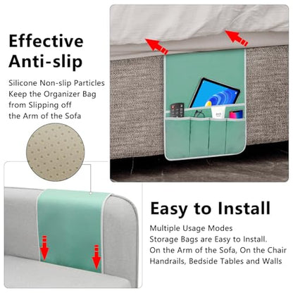 Remote Control Holder for Armchair Caddy, Remote Holder with 5 Pockets - color: MintGreen, size: 35"x12.4"