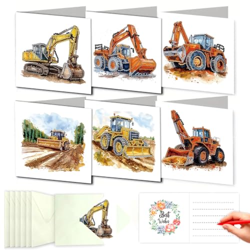 DDGYP 6 Pack,Diamond Painting Greeting Cards with Envelopes, 5.9x5.9in - color: Excavator 2
