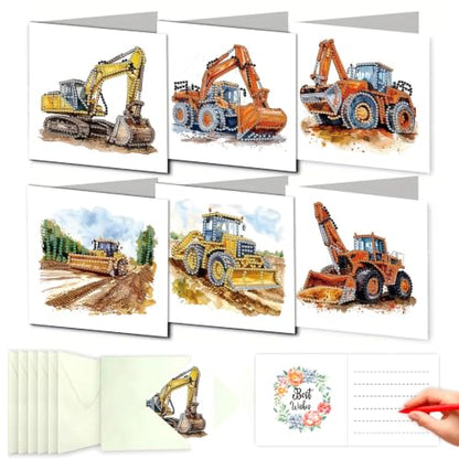 DDGYP 6 Pack,Diamond Painting Greeting Cards with Envelopes, 5.9x5.9in - color: Excavator 2