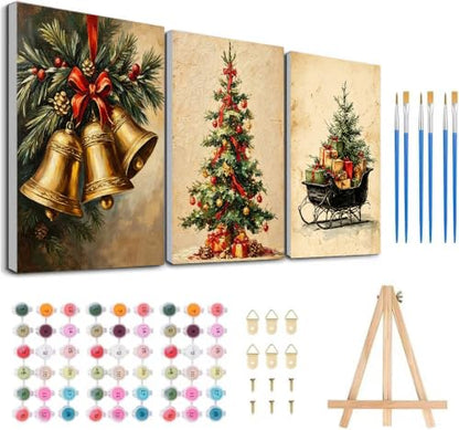 3 Pack Christmas Paint by Numbers Kit for Adults with Frame-Wooden Ease - color: 3 Pack Christmas