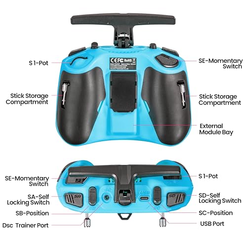 Radiomaster Pocket ELRS Remote Controller Portable Hall Gimbal EdgeTX 2.10.5 Transmitter with LED Light for FPV Drone/RC Helicopter&Car Boats&Multirotor (Battery Not Included) - color: Blue