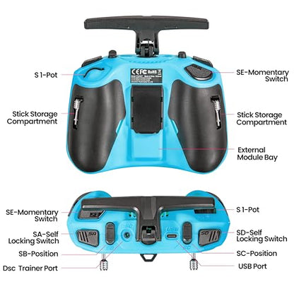 Radiomaster Pocket ELRS Remote Controller Portable Hall Gimbal EdgeTX 2.10.5 Transmitter with LED Light for FPV Drone/RC Helicopter&Car Boats&Multirotor (Battery Not Included) - color: Blue