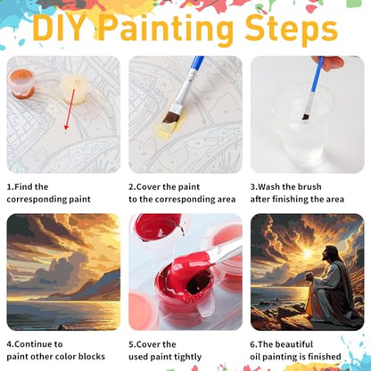 Jesus Paint by Numbers Kit for Adults, 16x16 inch - color: Jesus without frame