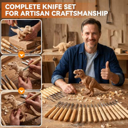 WAYCOM 24PCS Wood Knife Kit Set Wood Carving Kit,Professional Chisel Set, including Small, Middle, Large size (24PCS)