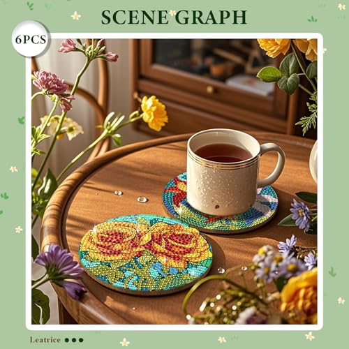 Leatrice 6 Pcs Diamond Art Coasters Small Diamond Painting Kits for Adults - color: BB flower a
