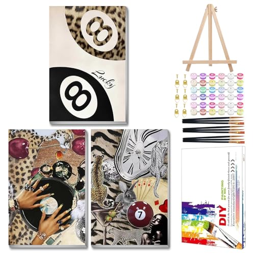 Mandun Leopard Paint by Numbers Kit for Adults, 3 Pack, 7.8x11.8 inch - color: 3 Pack Leopard