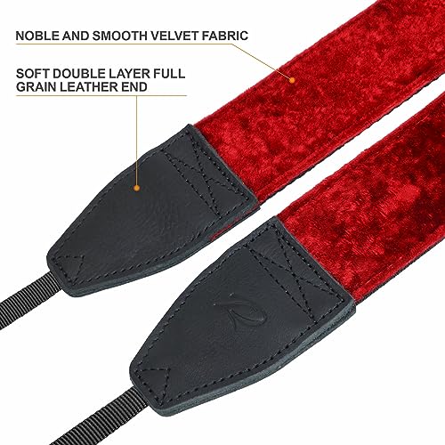 Padwa Lifestyle Velvet Camera Strap - 2" Double Layer Full Grain Cowhide Leather Head Camera Straps for Photographers,Unique Soft Velvet Fabric with Quick Release fits all Cameras - Ruby Red - color: Red Ruby
