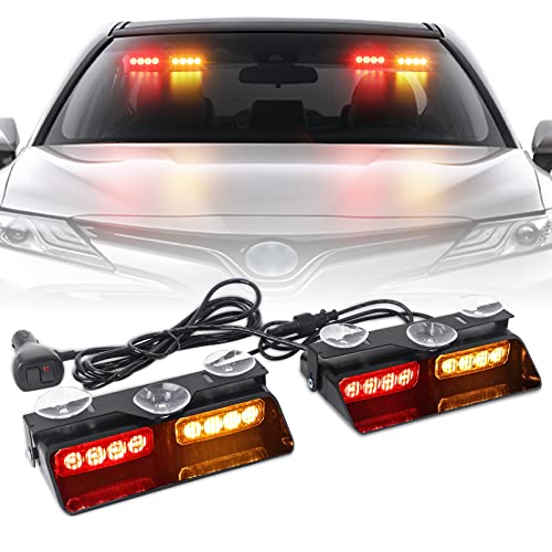 XRIDONSEN 2 in 1 Dash Strobe Lights Front/Rear Windshield Lights - color: Red/Amber