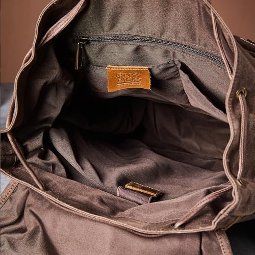 Heavy-Duty Waxed Canvas Rucksack Backpack - color: Coffee, size: 400 x 340 x 190 mm - Standard
