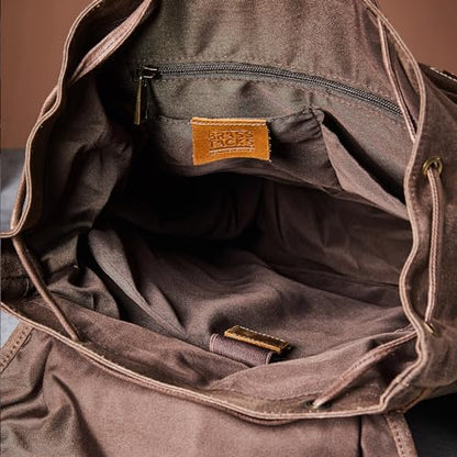 Heavy-Duty Waxed Canvas Rucksack Backpack - color: Coffee, size: 400 x 340 x 190 mm - Standard