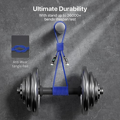 SOOPII 100W USB C to USB C Cable with LED Display,Nylon Braided,Blue [4FT] - color: Blue, size: 4 Feet 100W