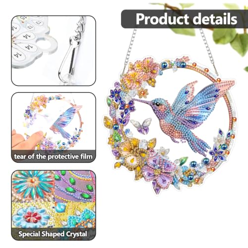 AIBOERL Diamond Art Kits for Adults,Hummingbird Acrylic Hanging Suncatcher - color: DP04439