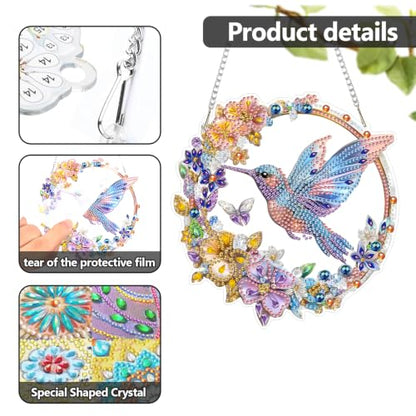AIBOERL Diamond Art Kits for Adults,Hummingbird Acrylic Hanging Suncatcher - color: DP04439