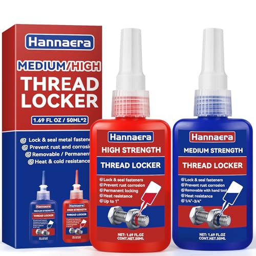 Thread Lock Blue and Red, Threadlocker Medium and High Strength, Thread Locker for Nuts, Bolts, Fasteners and Metals, Against Losening and Leakage (50 mlx2)